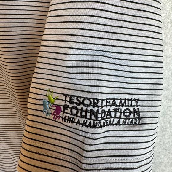 FJ Footjoy Polo Shirt Mens XXL Striped Gray Performance Wicking Golf Athletic - Picture 5 of 9